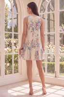 Load image into Gallery viewer, Boat Neck Floral Apricot A Line Short Beach Wedding Guest Dress