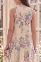 Load image into Gallery viewer, Boat Neck Floral Apricot A Line Short Beach Wedding Guest Dress