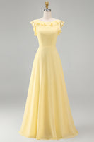 Load image into Gallery viewer, Emerald Boat Neck A Line Long Beach Wedding Guest Dress with Ruffles