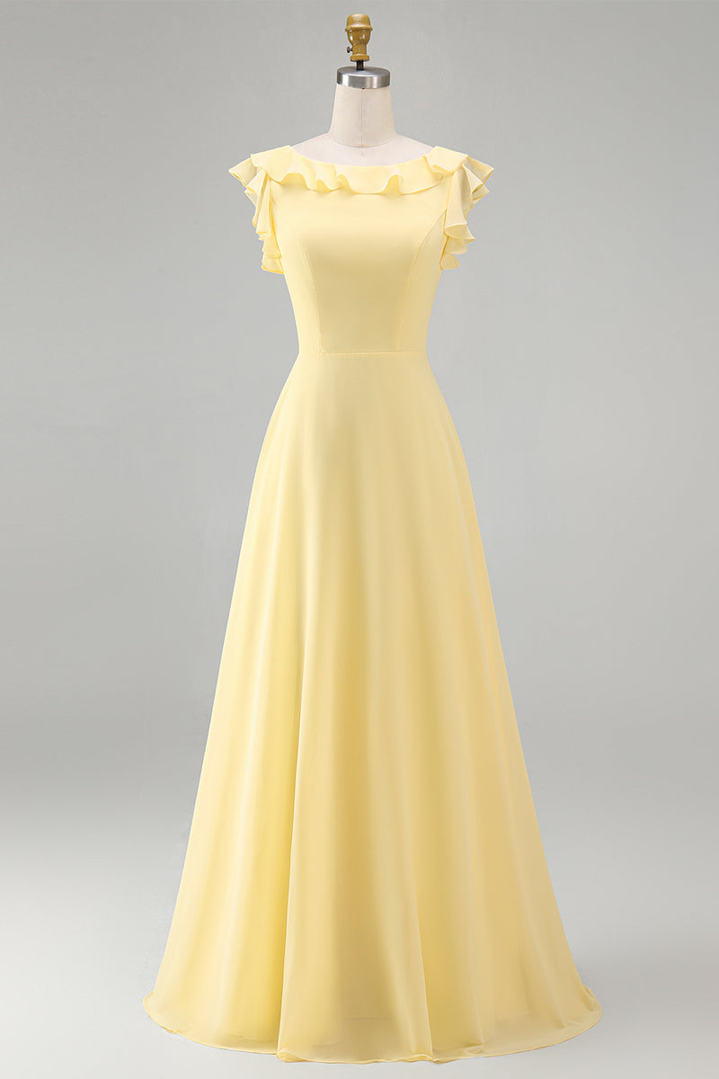 Load image into Gallery viewer, Emerald Boat Neck A Line Long Beach Wedding Guest Dress with Ruffles