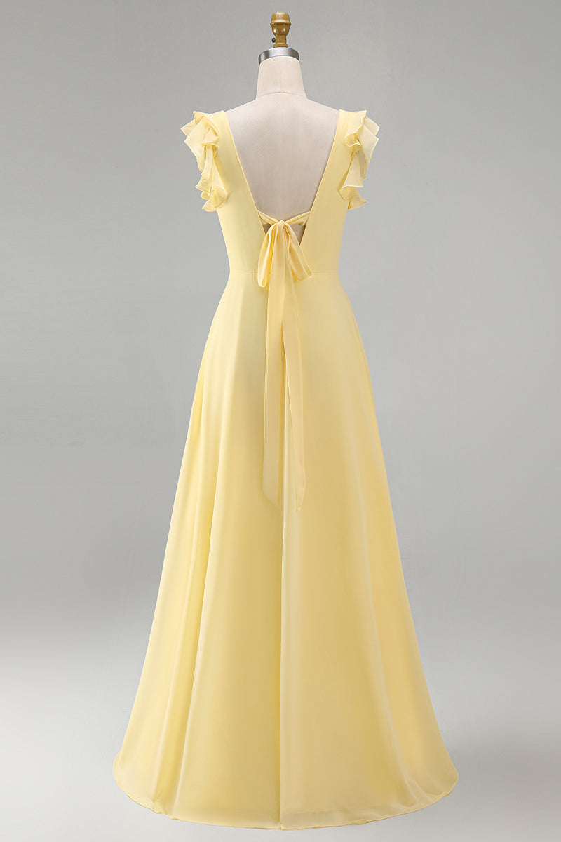 Load image into Gallery viewer, Emerald Boat Neck A Line Long Beach Wedding Guest Dress with Ruffles