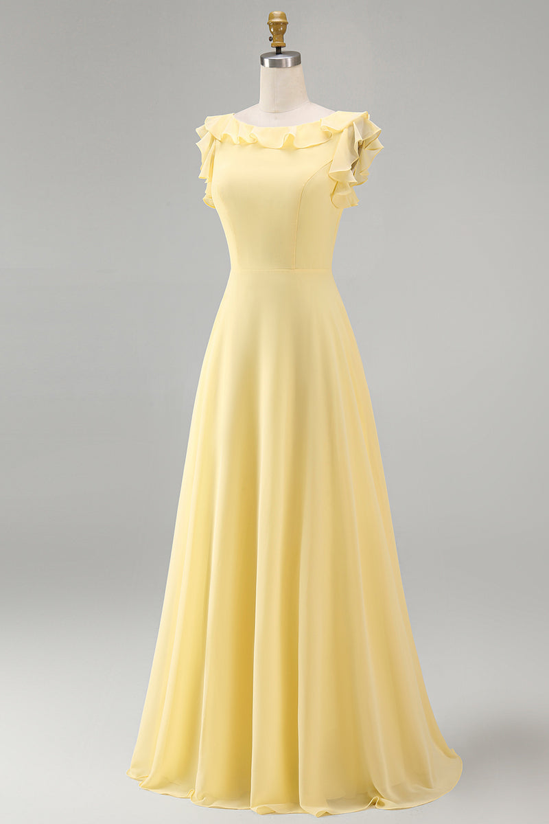 Load image into Gallery viewer, Emerald Boat Neck A Line Long Beach Wedding Guest Dress with Ruffles