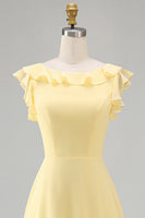 Load image into Gallery viewer, Emerald Boat Neck A Line Long Beach Wedding Guest Dress with Ruffles