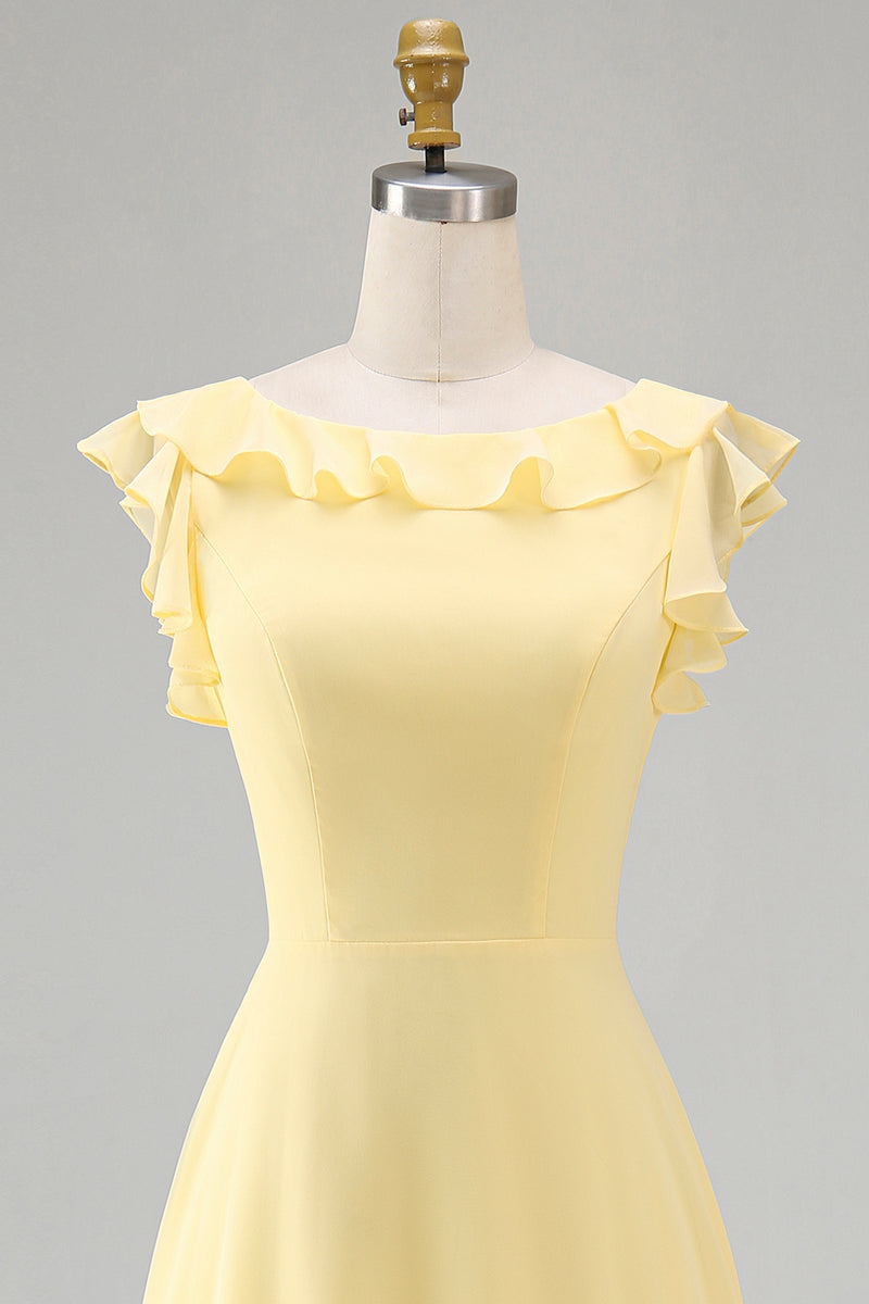 Load image into Gallery viewer, Emerald Boat Neck A Line Long Beach Wedding Guest Dress with Ruffles