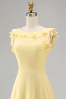 Load image into Gallery viewer, Emerald Boat Neck A Line Long Beach Wedding Guest Dress with Ruffles