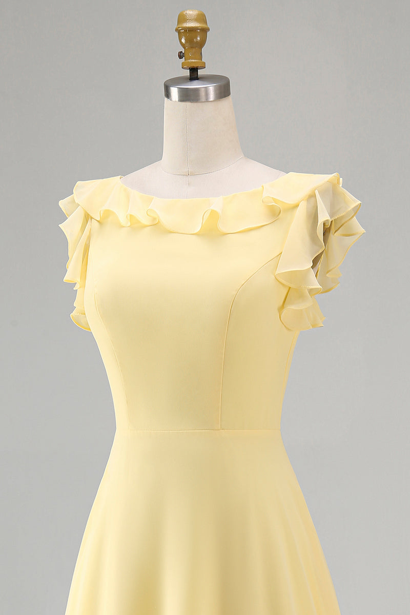 Load image into Gallery viewer, Emerald Boat Neck A Line Long Beach Wedding Guest Dress with Ruffles