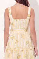 Load image into Gallery viewer, Butter Yellow Square Neck Floral A Line Short Graduation Dress with Pockets