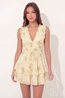 Load image into Gallery viewer, Floral V-Neck Butter Yellow A Line Short Graduation Dress with Ruffles