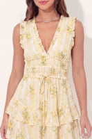 Load image into Gallery viewer, Floral V-Neck Butter Yellow A Line Short Graduation Dress with Ruffles