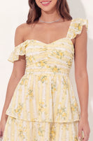 Load image into Gallery viewer, A Line Butter Yellow Floral Thick Straps Short Graduation Dress with Ruffles