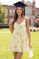 Load image into Gallery viewer, Spaghetti Straps Butter Yellow A Line Floral Short Graduation Dress