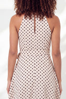Load image into Gallery viewer, Black and White Keyhole Halter A Line Polka Dots Short Graduation Dress with Belt