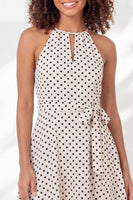 Load image into Gallery viewer, Black and White Keyhole Halter A Line Polka Dots Short Graduation Dress with Belt