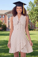 Load image into Gallery viewer, A Line V-Neck Black and White Polka Dots Short Graduation Dress with Ruffles