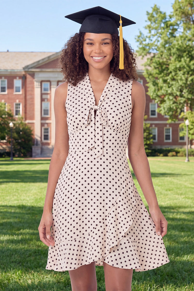 Load image into Gallery viewer, A Line V-Neck Black and White Polka Dots Short Graduation Dress with Ruffles