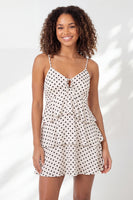 Load image into Gallery viewer, Spaghetti Straps Black and White Polka Dots A Line Short Graduation Dress with Ruffles