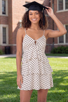 Load image into Gallery viewer, Spaghetti Straps Black and White Polka Dots A Line Short Graduation Dress with Ruffles