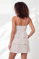 Load image into Gallery viewer, Spaghetti Straps Black and White Polka Dots A Line Short Graduation Dress with Ruffles