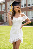 Load image into Gallery viewer, White Lace Off the Shoulder Floral Ruched Short Graduation Dress with Ruffles
