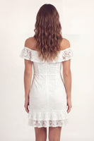 Load image into Gallery viewer, White Lace Off the Shoulder Floral Ruched Short Graduation Dress with Ruffles