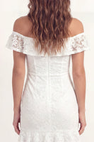 Load image into Gallery viewer, White Lace Off the Shoulder Floral Ruched Short Graduation Dress with Ruffles