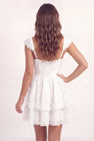 Load image into Gallery viewer, Cap Sleeves V-Neck Floral White Lace Short A Line Graduation Dress