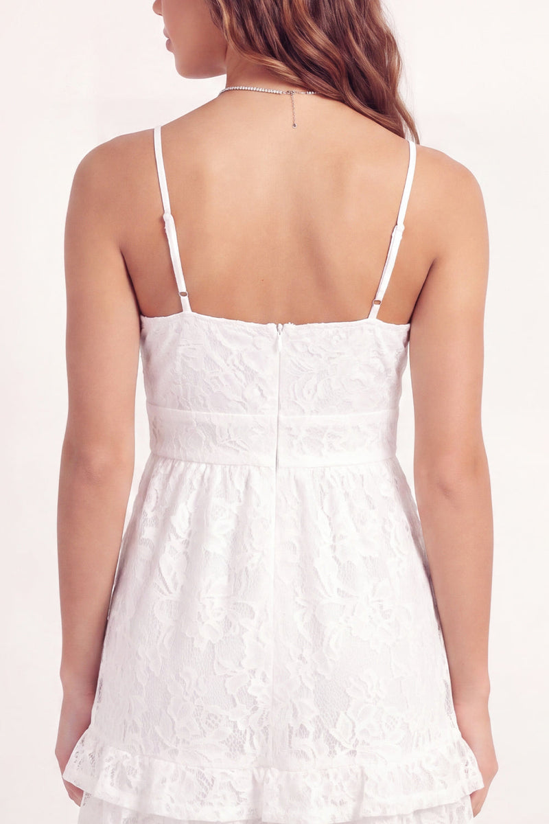 Load image into Gallery viewer, Spaghetti Straps White Floral Short Lace A Line Graduation Dress with Ruffles