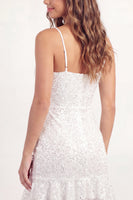 Load image into Gallery viewer, White Floral Short Lace Spaghetti Straps Graduation Dress with Ruffles