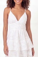 Load image into Gallery viewer, Ruched V-Neck White Floral Lace Short A Line Graduation Dress with Ruffles