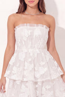 Load image into Gallery viewer, Ruched White Floral Strapless Short A Line Graduation Dress with Ruffles