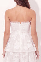 Load image into Gallery viewer, Ruched White Floral Strapless Short A Line Graduation Dress with Ruffles