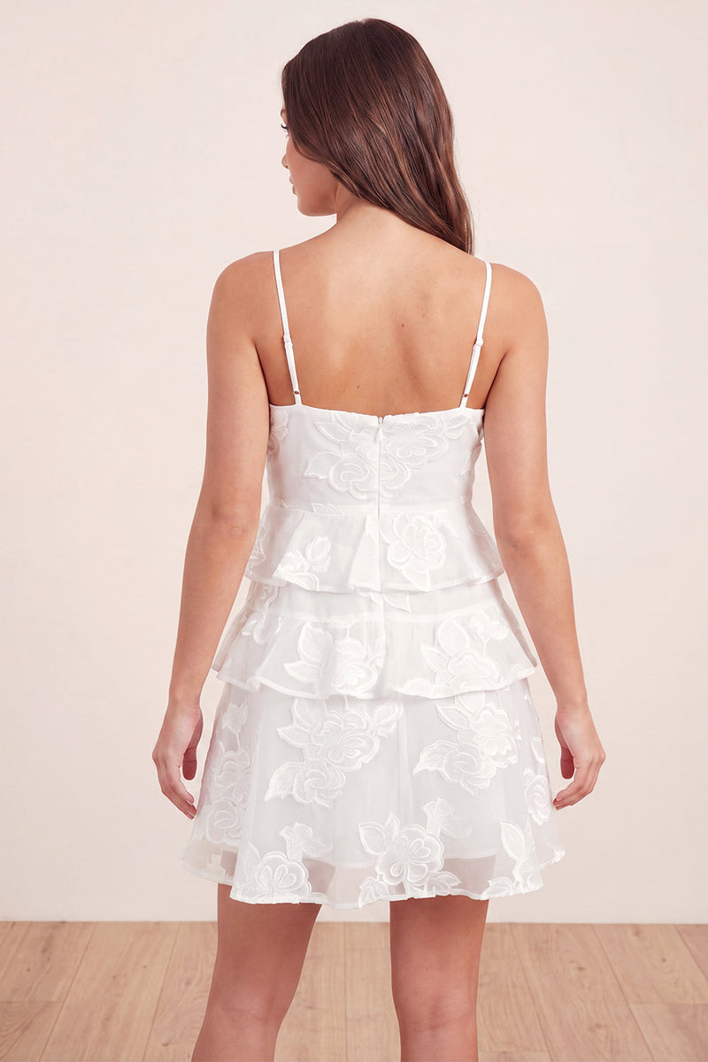 Load image into Gallery viewer, White Floral A Line Spaghetti Straps Short Graduation Dress with Ruffles