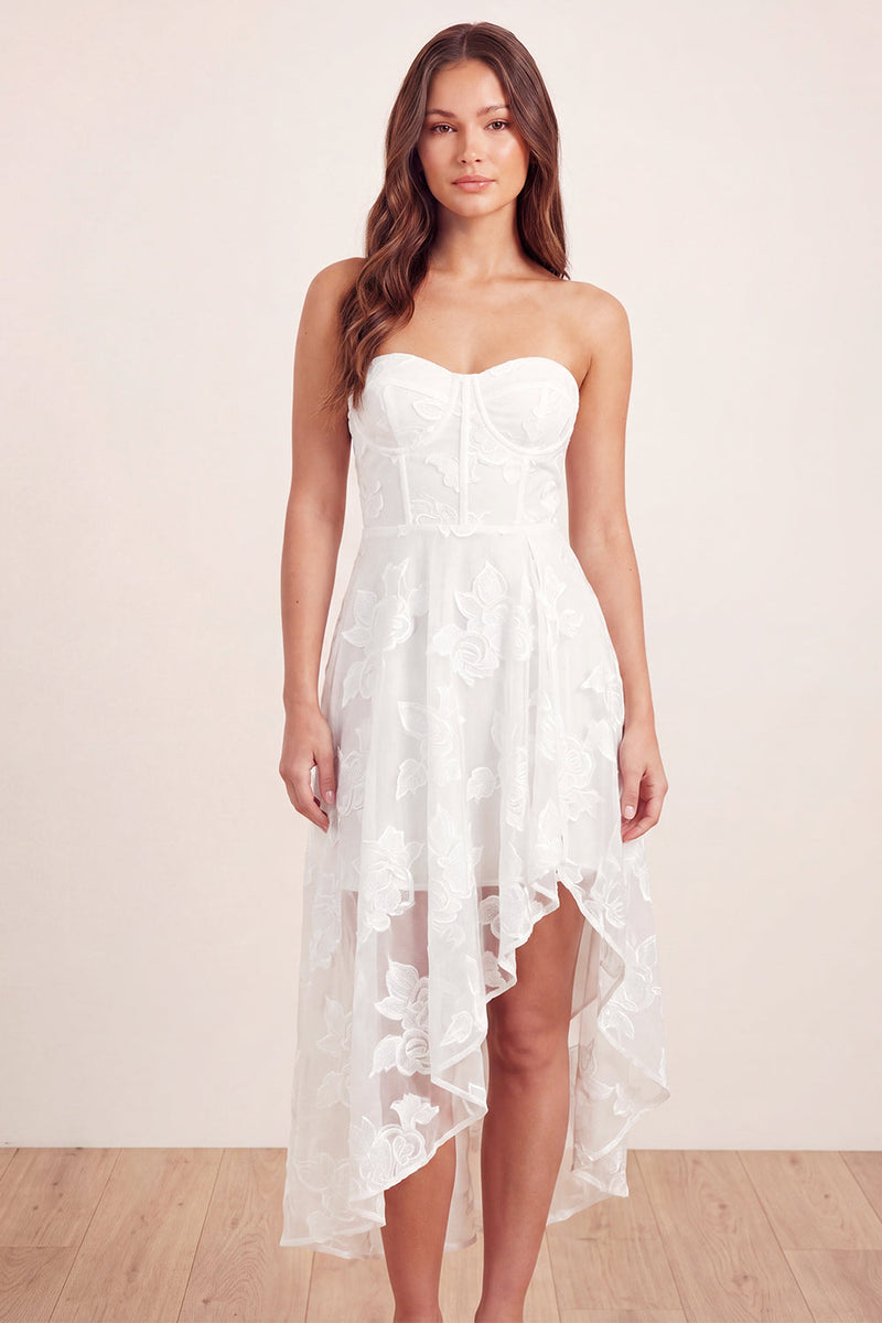 Load image into Gallery viewer, Basque Waist Floral White Corset Midi A Line Graduation Dress with Ruffles