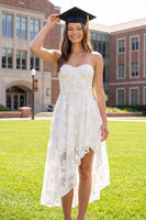 Load image into Gallery viewer, Basque Waist Floral White Corset Midi A Line Graduation Dress with Ruffles