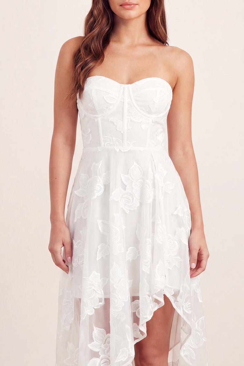 Load image into Gallery viewer, Basque Waist Floral White Corset Midi A Line Graduation Dress with Ruffles