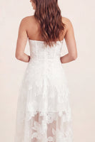 Load image into Gallery viewer, Basque Waist Floral White Corset Midi A Line Graduation Dress with Ruffles