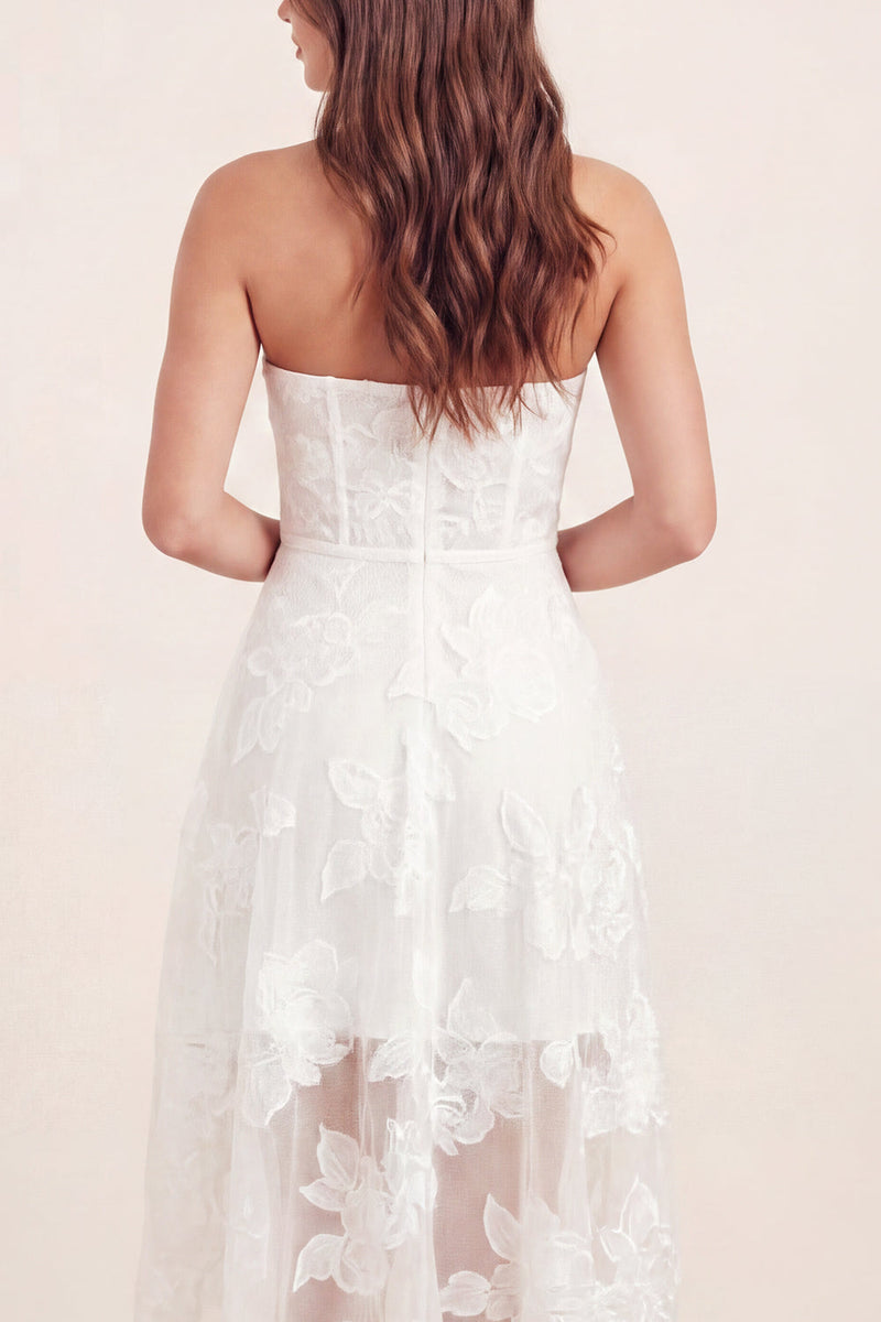 Load image into Gallery viewer, Basque Waist Floral White Corset Midi A Line Graduation Dress with Ruffles