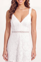 Load image into Gallery viewer, Lace V-Neck White Floral A Line Short Graduation Dress