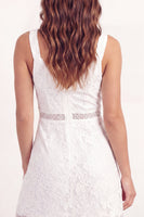 Load image into Gallery viewer, Lace V-Neck White Floral A Line Short Graduation Dress