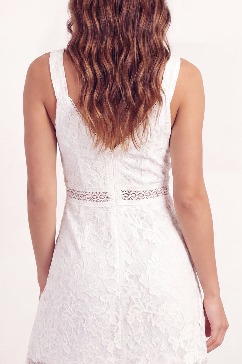 Load image into Gallery viewer, Lace V-Neck White Floral A Line Short Graduation Dress