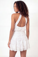 Load image into Gallery viewer, High Neck Floral White A Line Open Back Short Graduation Dress with Ruffles