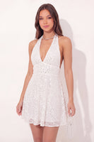 Load image into Gallery viewer, Sparkly White Halter A Line Backless Short Sequin Graduation Dress