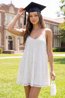 Load image into Gallery viewer, Sparkly Spaghetti Straps White Sequin Short A Line Graduation Dress