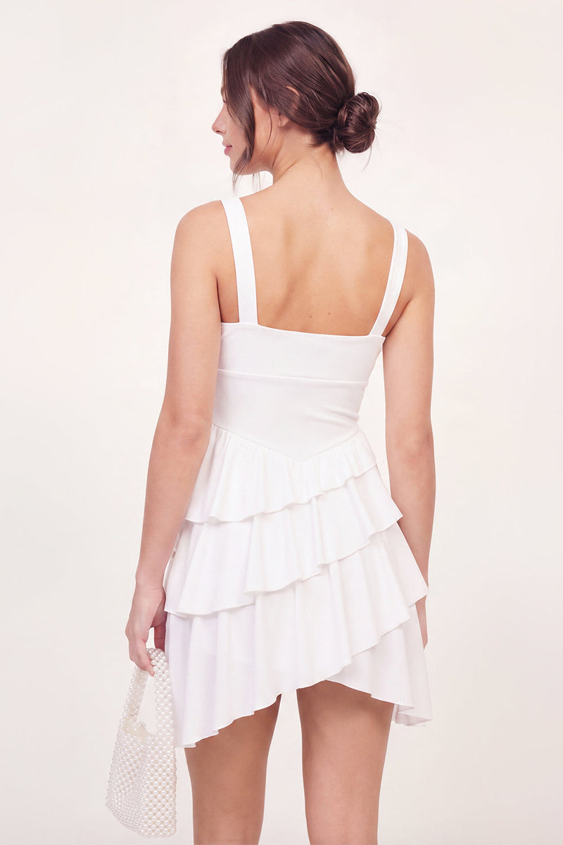 Load image into Gallery viewer, White Thick Straps Asymmetrical A Line Graduation Dress with Ruffles