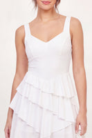 Load image into Gallery viewer, White Thick Straps Asymmetrical A Line Graduation Dress with Ruffles