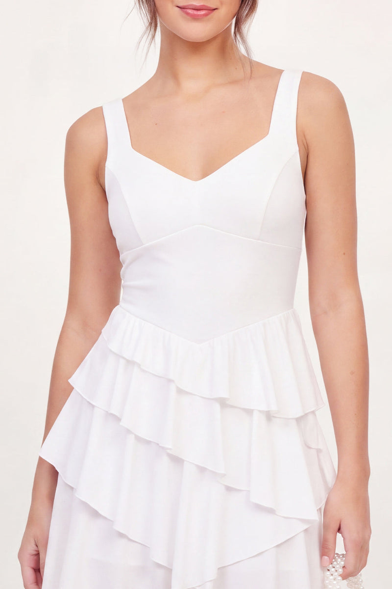 Load image into Gallery viewer, White Thick Straps Asymmetrical A Line Graduation Dress with Ruffles
