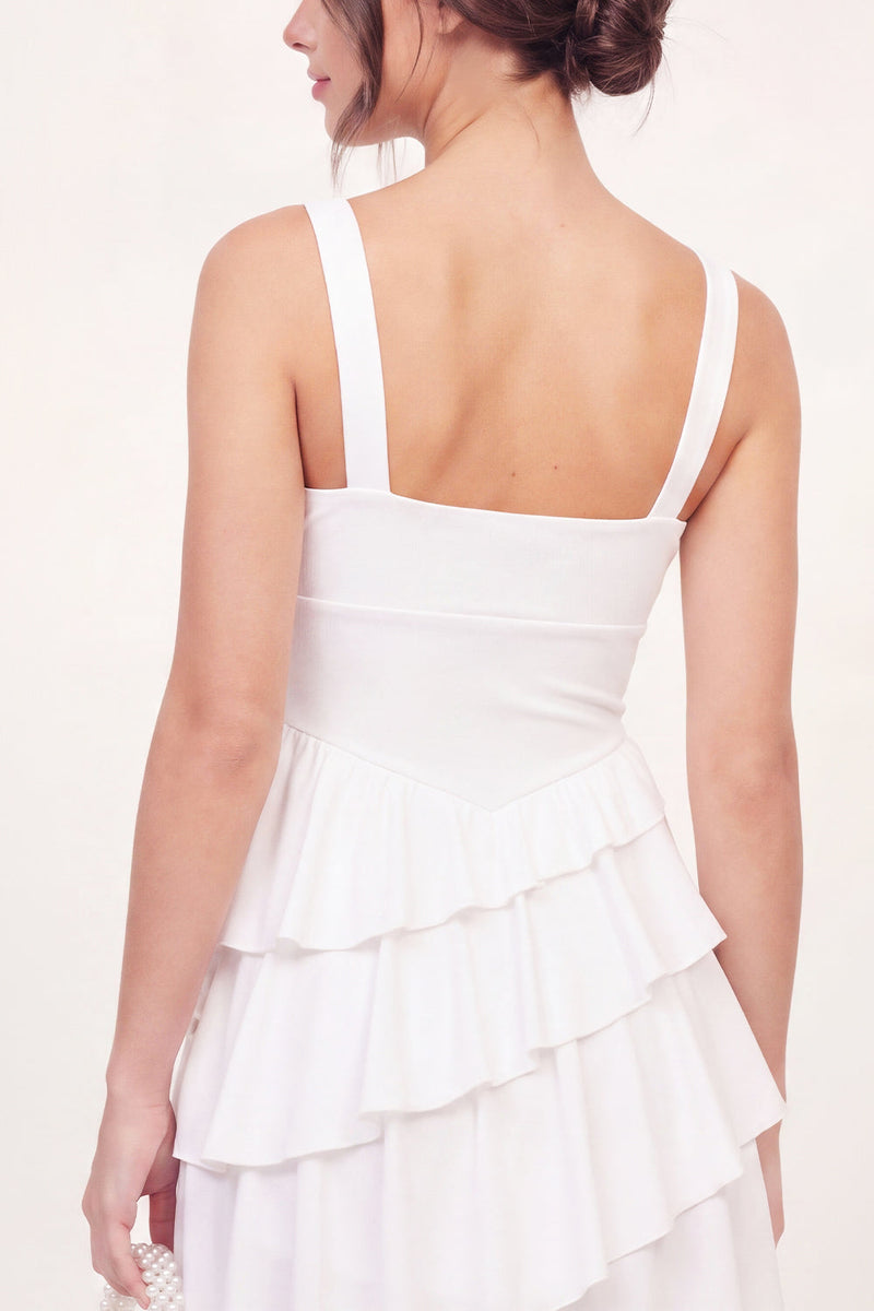 Load image into Gallery viewer, White Thick Straps Asymmetrical A Line Graduation Dress with Ruffles
