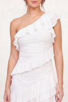 Load image into Gallery viewer, White One Shoulder Asymmetrical A Line Graduation Dress with Ruffles