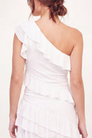 Load image into Gallery viewer, White One Shoulder Asymmetrical A Line Graduation Dress with Ruffles
