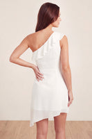 Load image into Gallery viewer, Ruched White One Shoulder A Line Short Graduation Dress with Ruffles